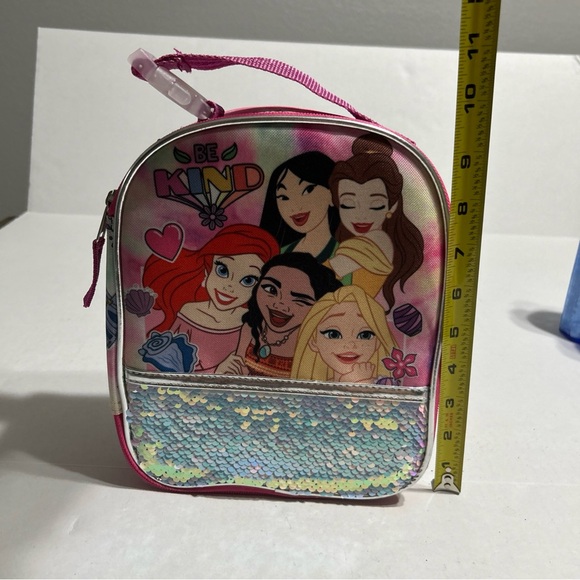 Pink Disney Princess Lunch Bag with Sequins solid pink back with window for name - Picture 1 of 8
